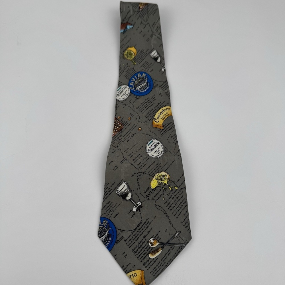 VTG Nicole Miller Caviar Cocktail Novelty Silk Tie 1995 Gray - Picture 3 of 12